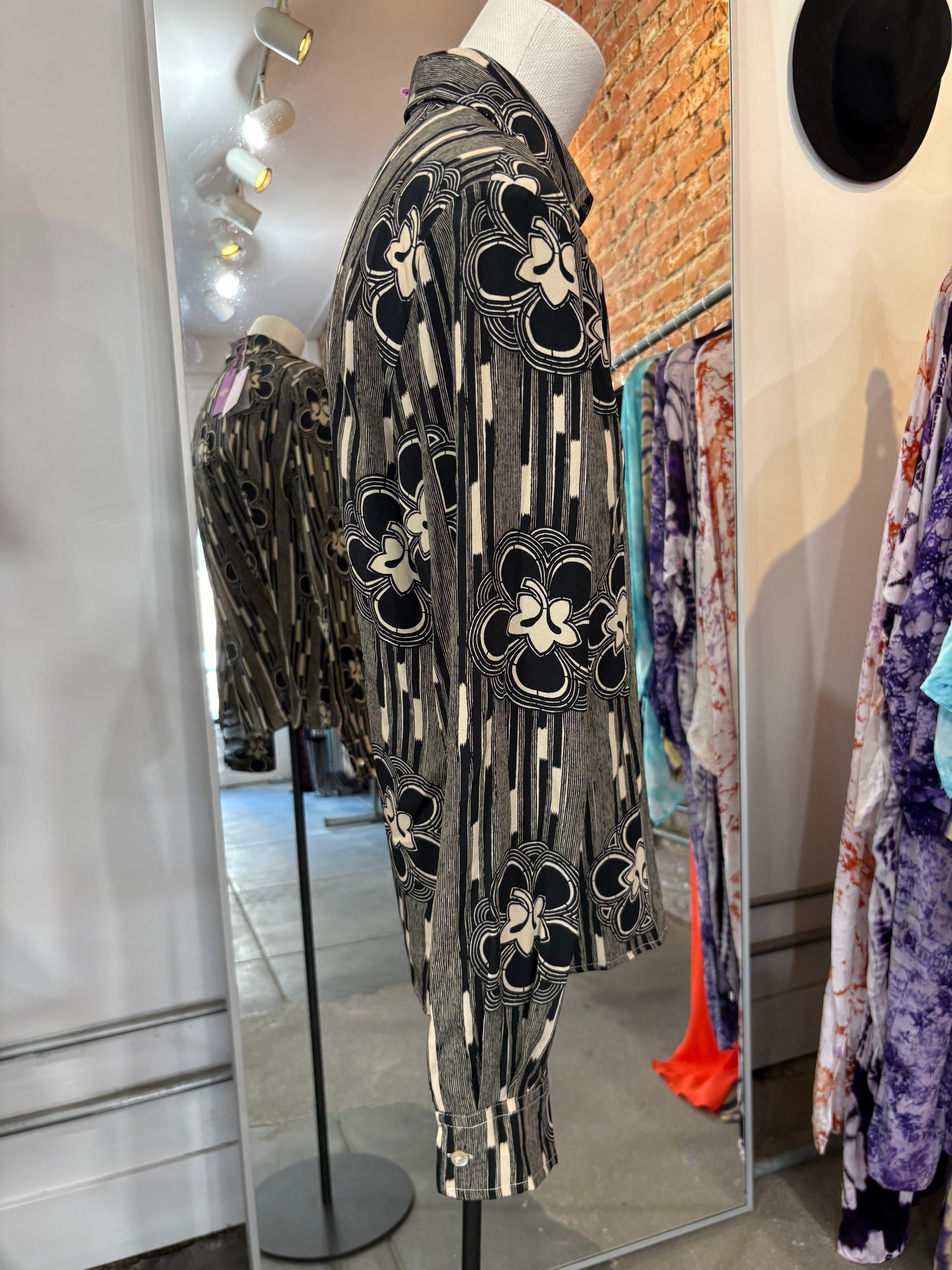 Miki Thumb Silk Floral Print Classic Shirt
