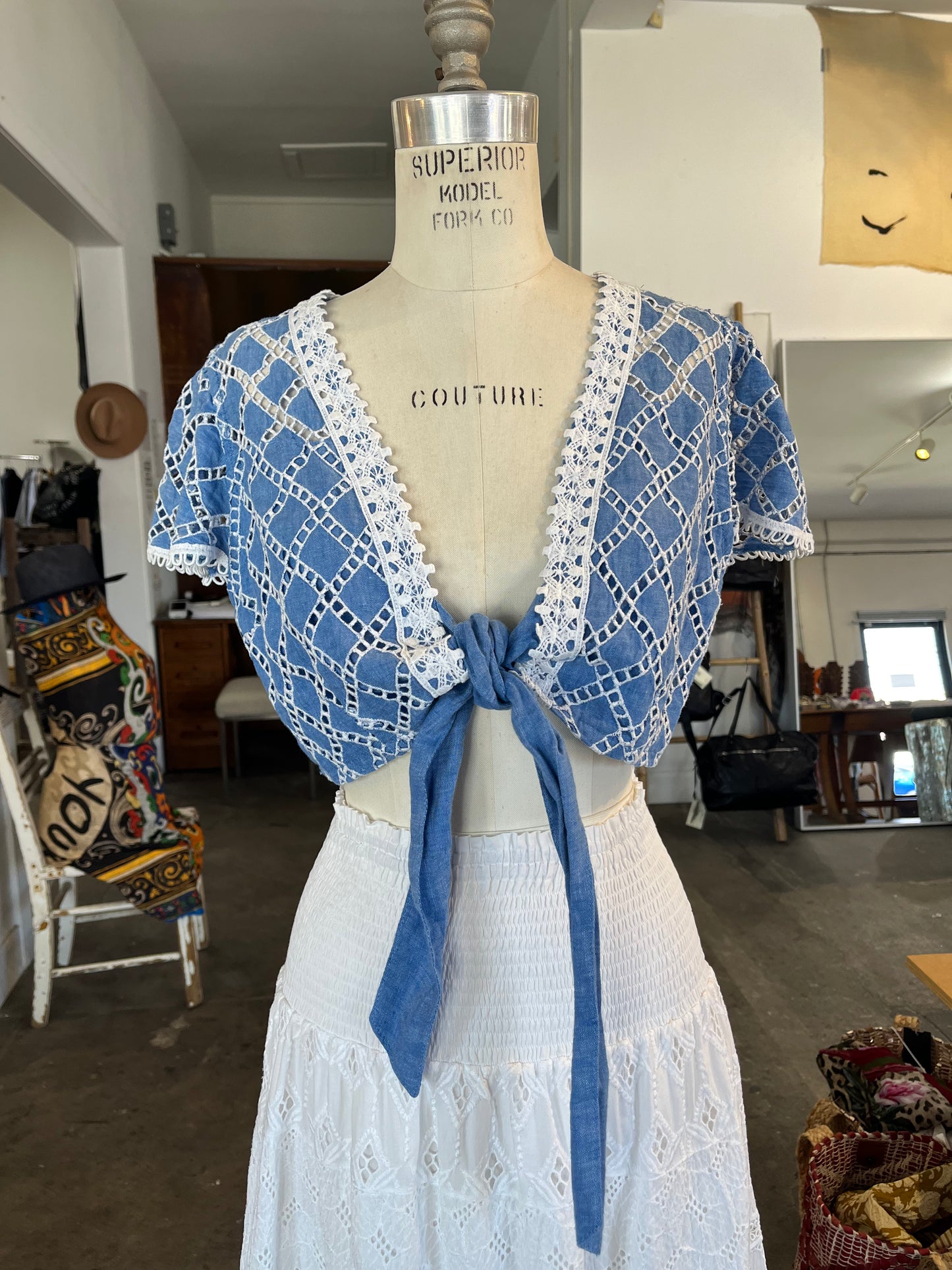 Temptation Positano Piperita Jean Top in White with Tie-front Closure