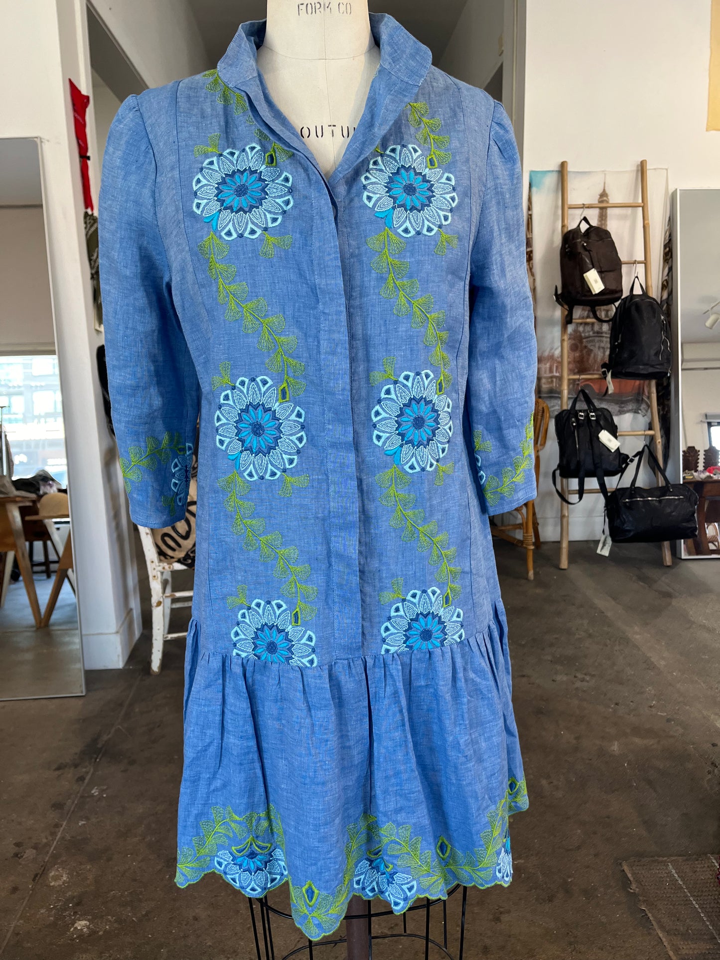 Temptation Positano Cumino Button Down Dress in Blue