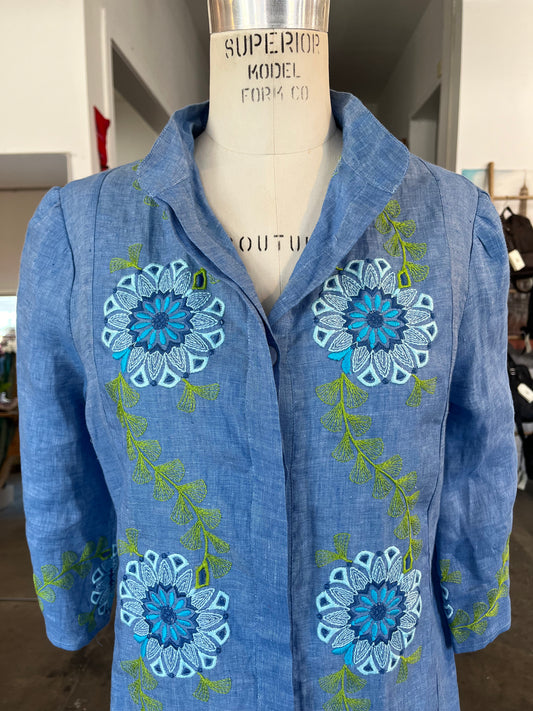 Temptation Positano Cumino Button Down Dress in Blue
