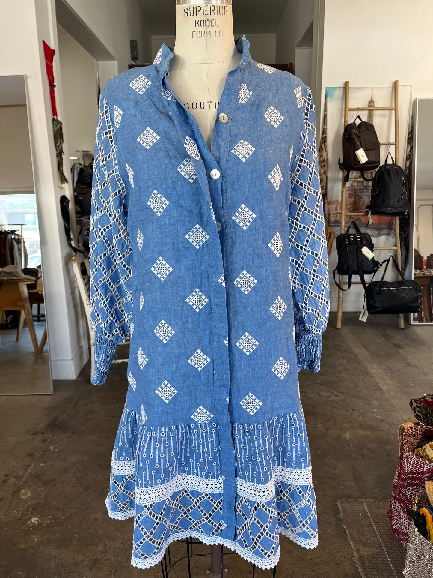 Temptation Positano Ginger Embroidered Mini Dress in Blue