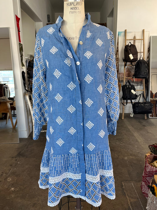 Temptation Positano Ginger Embroidered Mini Dress in Blue