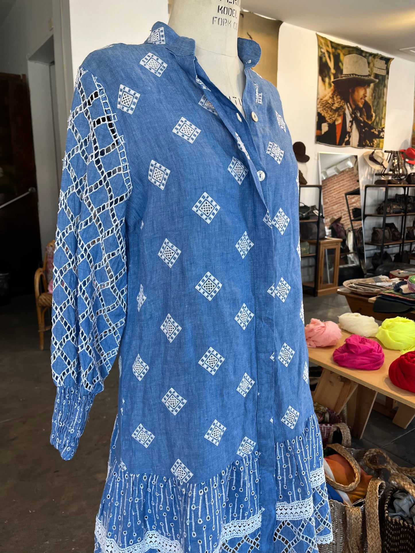 Temptation Positano Ginger Embroidered Mini Dress in Blue