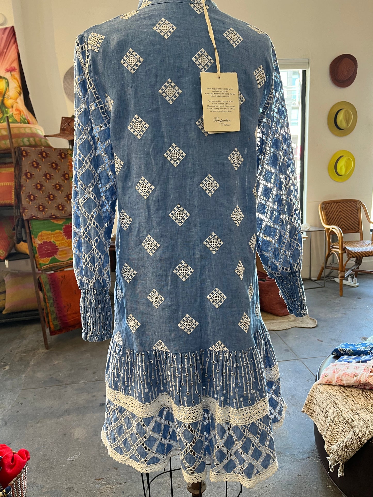 Temptation Positano Ginger Embroidered Mini Dress in Blue