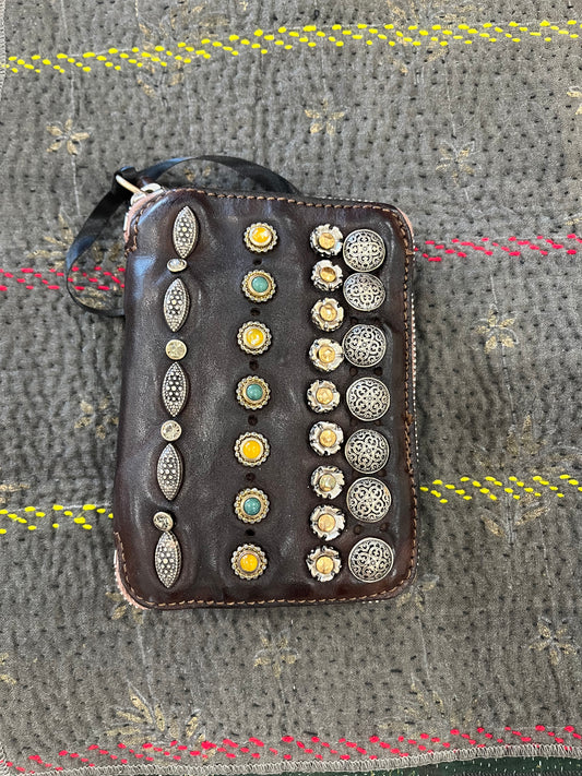 Campomaggi Leather Studded Zip Bifold Wallet in Moro
