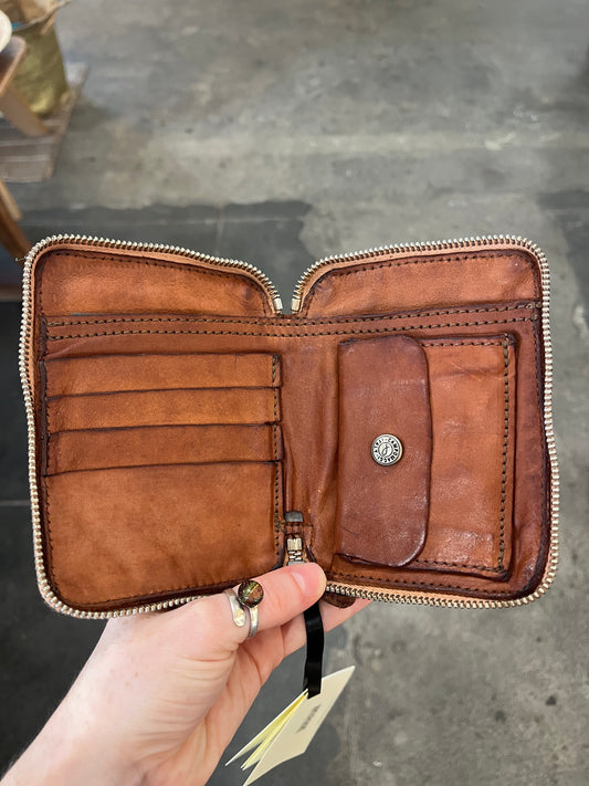 Campomaggi Leather Blue Studded Wallet in Cognac