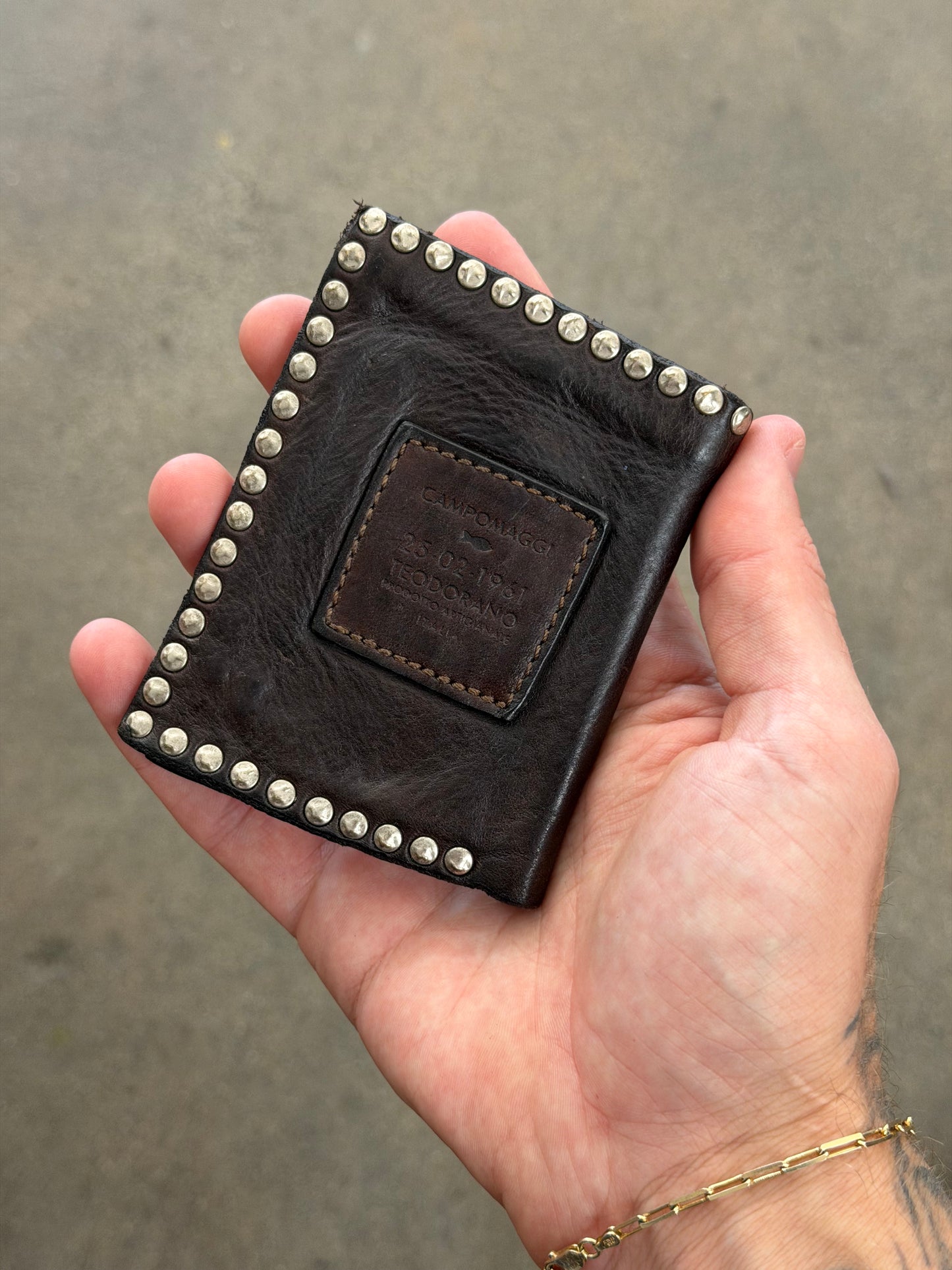 Campomaggi Leather Studded Bifold Wallet in Moro
