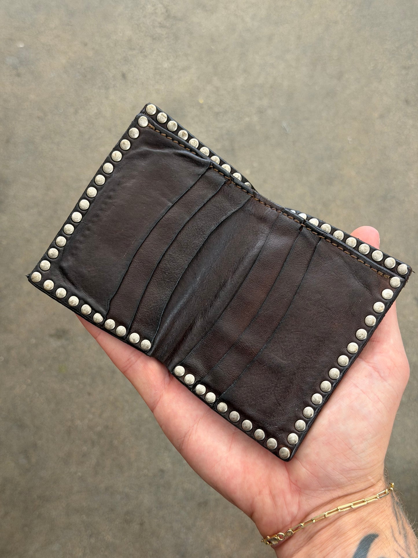 Campomaggi Leather Studded Bifold Wallet in Moro