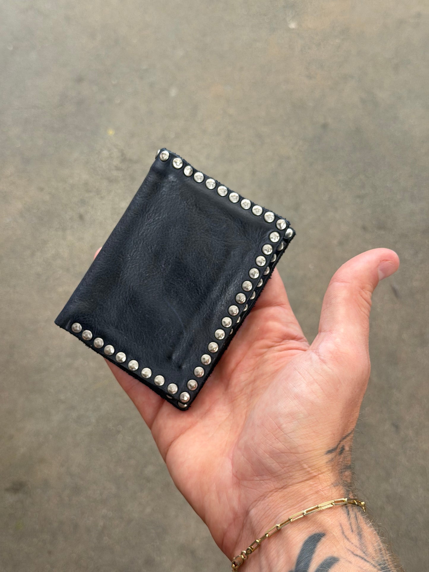 Campomaggi Leather Studded Bifold Wallet in Blue
