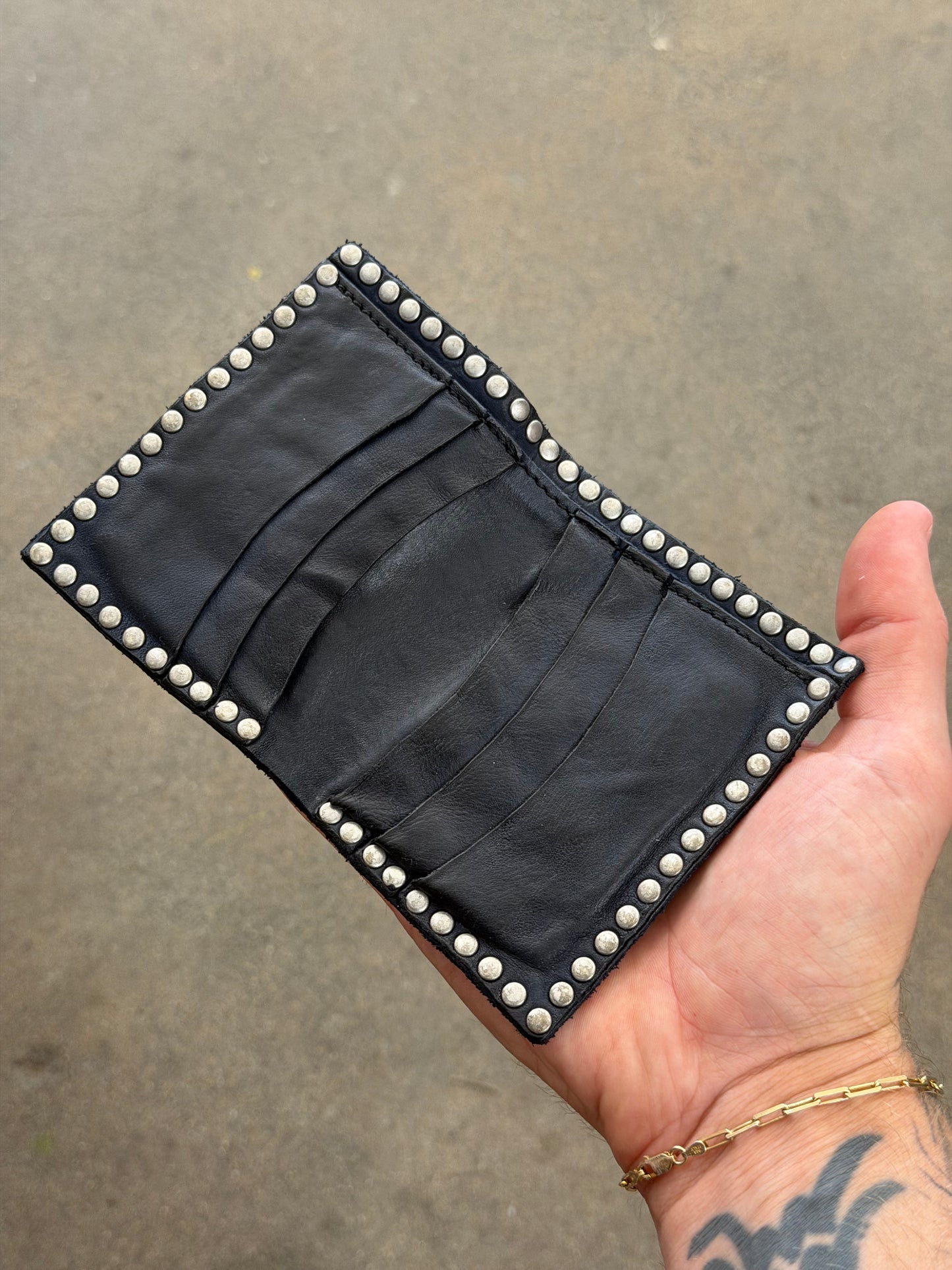Campomaggi Leather Studded Bifold Wallet in Blue