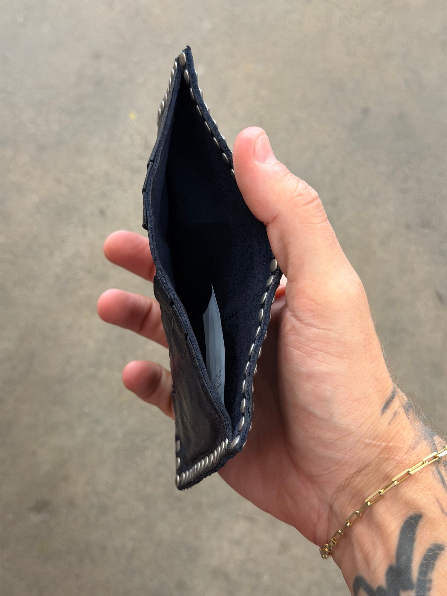 Campomaggi Leather Studded Bifold Wallet in Blue