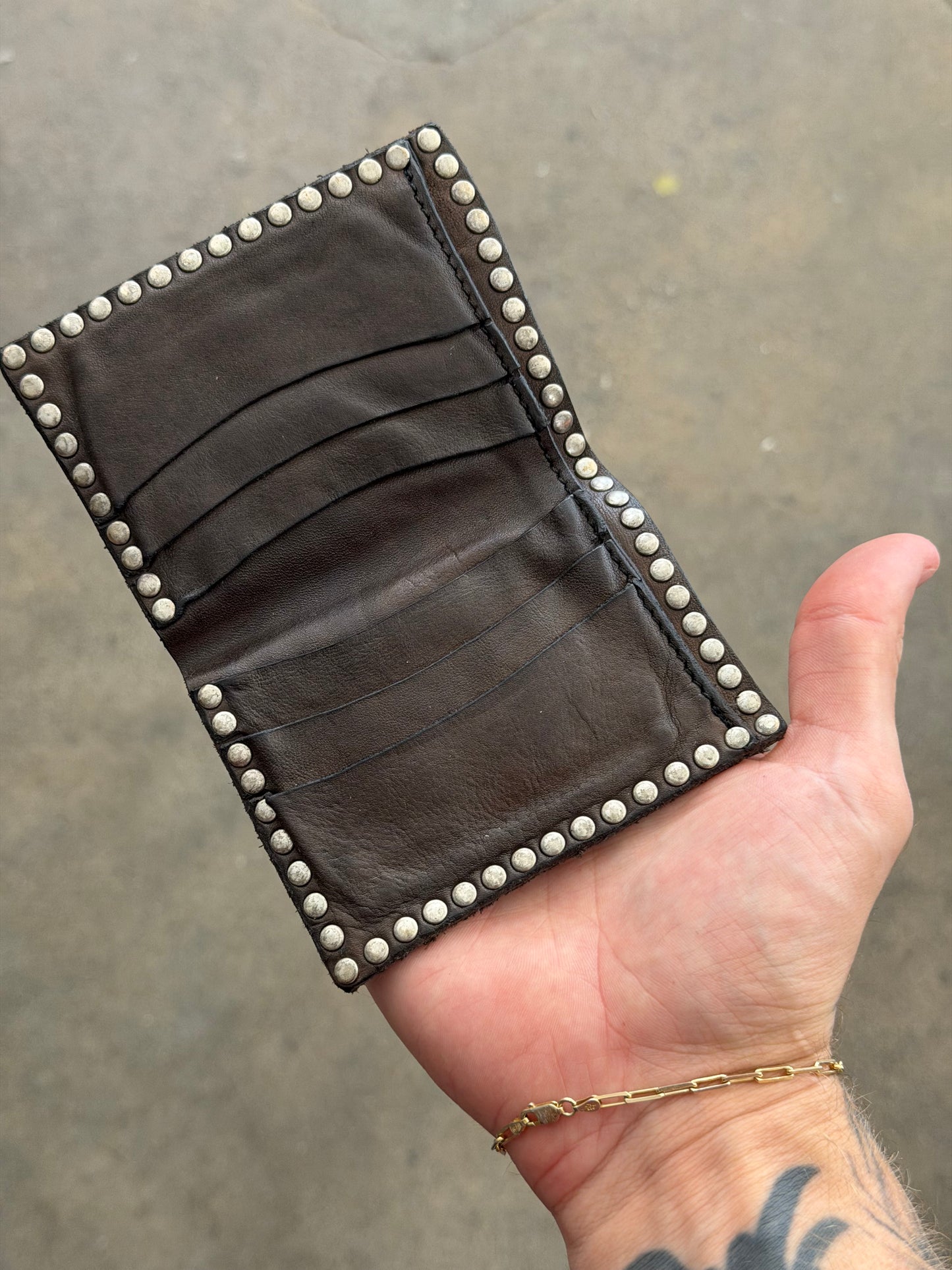 Campomaggi Leather Studded Bifold Wallet in Grigio