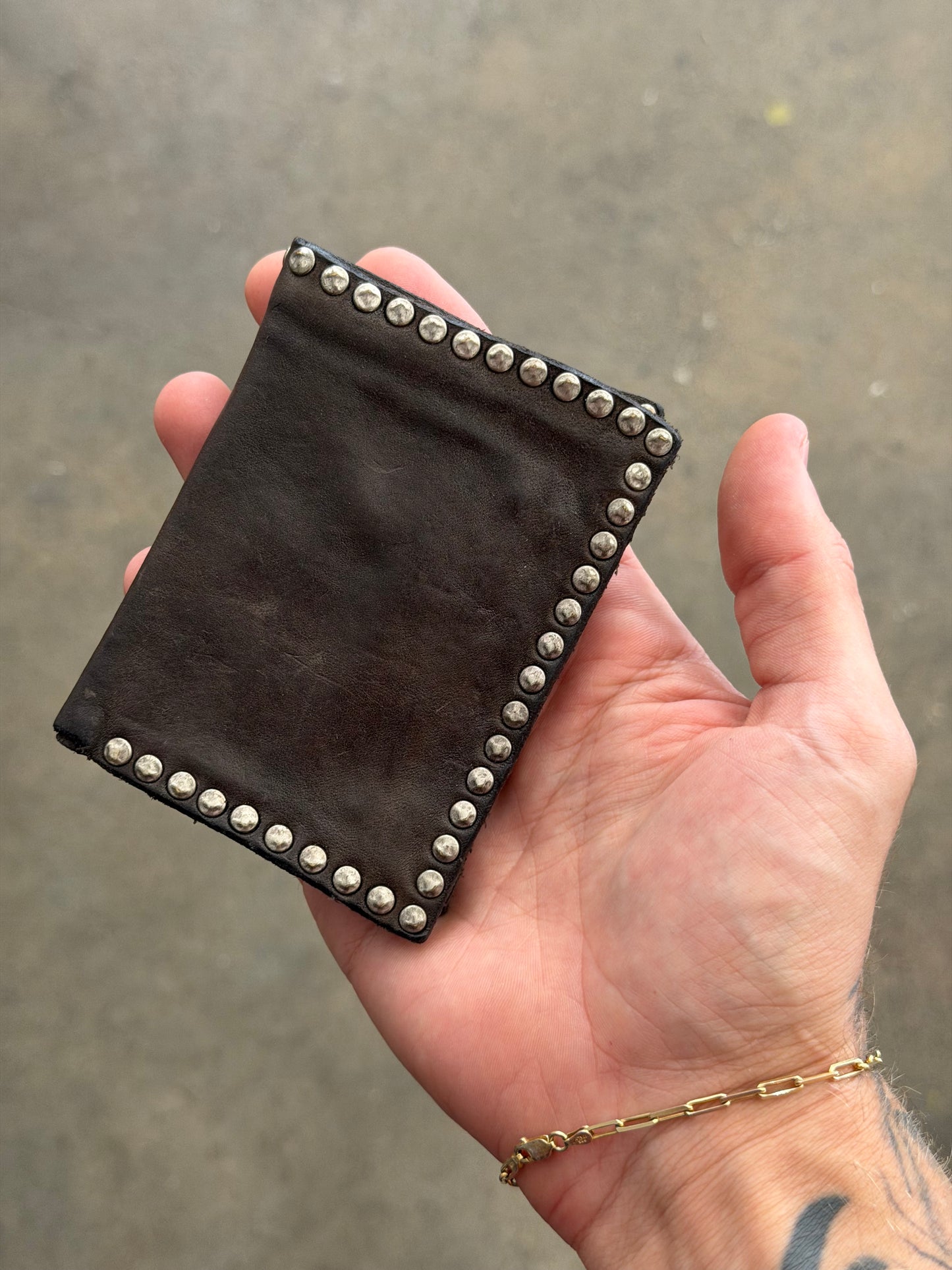 Campomaggi Leather Studded Bifold Wallet in Grigio