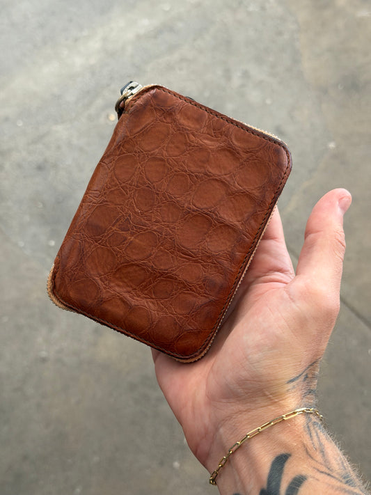 Campomaggi Leather Embossed Zip Bifold Wallet in Cognac