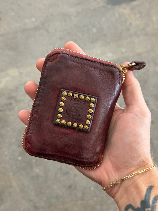 Campomaggi Leather Studded & Embellished Bifold Zip Wallet in Vinaccia