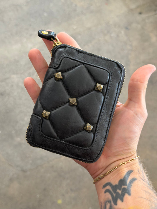 Campomaggi Leather Studded & Embossed Zip Bifold Wallet in Black