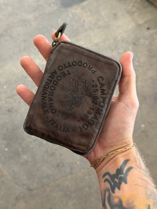 Campomaggi Leather & Laser Engraved Zip Bifold Wallet in Grigio