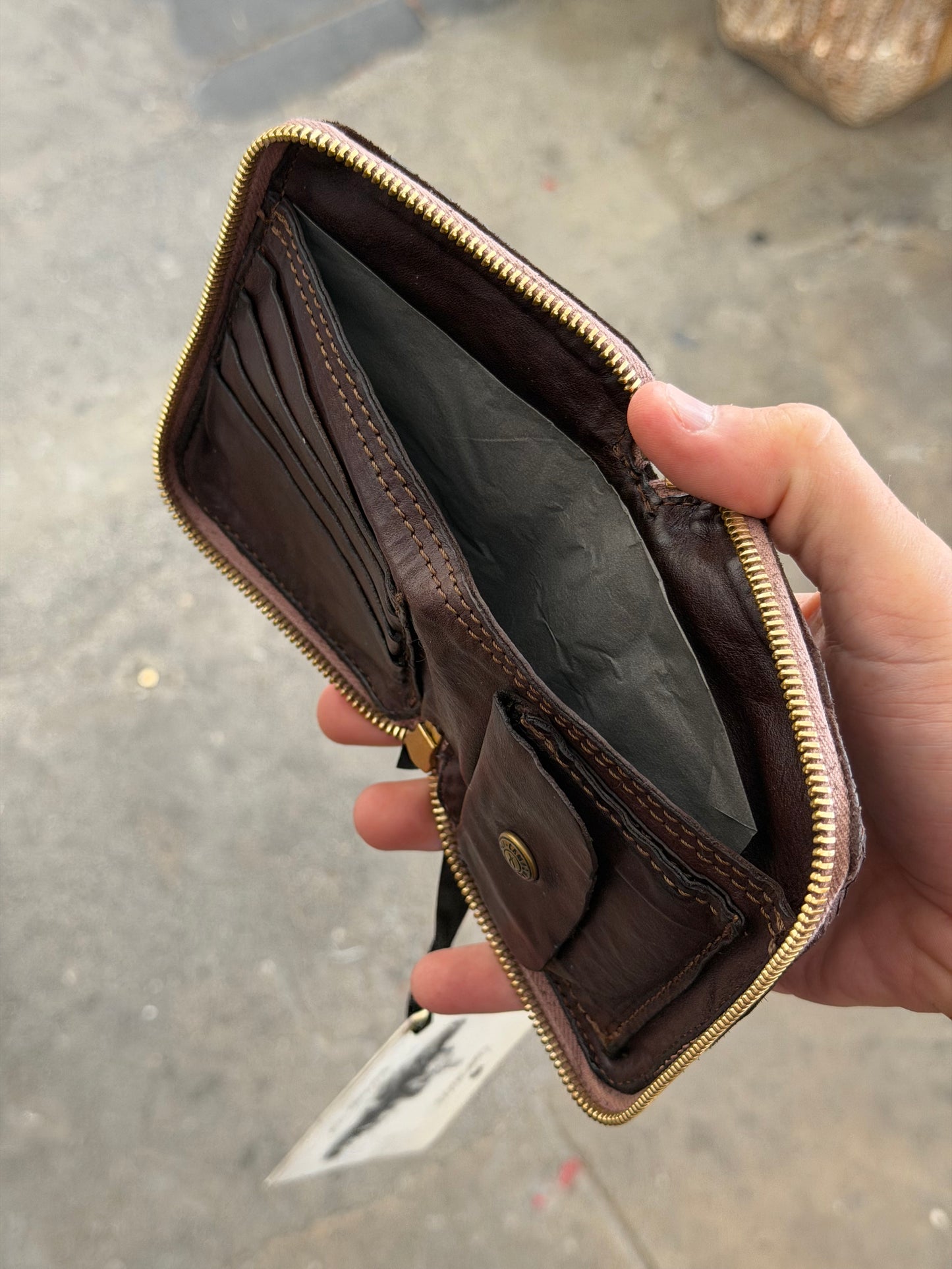 Campomaggi Leather & Laser Engraved Zip Bifold Wallet in Moro