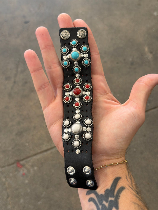 Campomaggi Leather Studded & Embellished Cuff Bracelet in Black