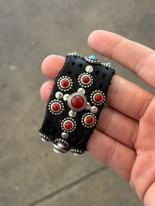 Campomaggi Leather Studded & Embellished Cuff Bracelet in Black