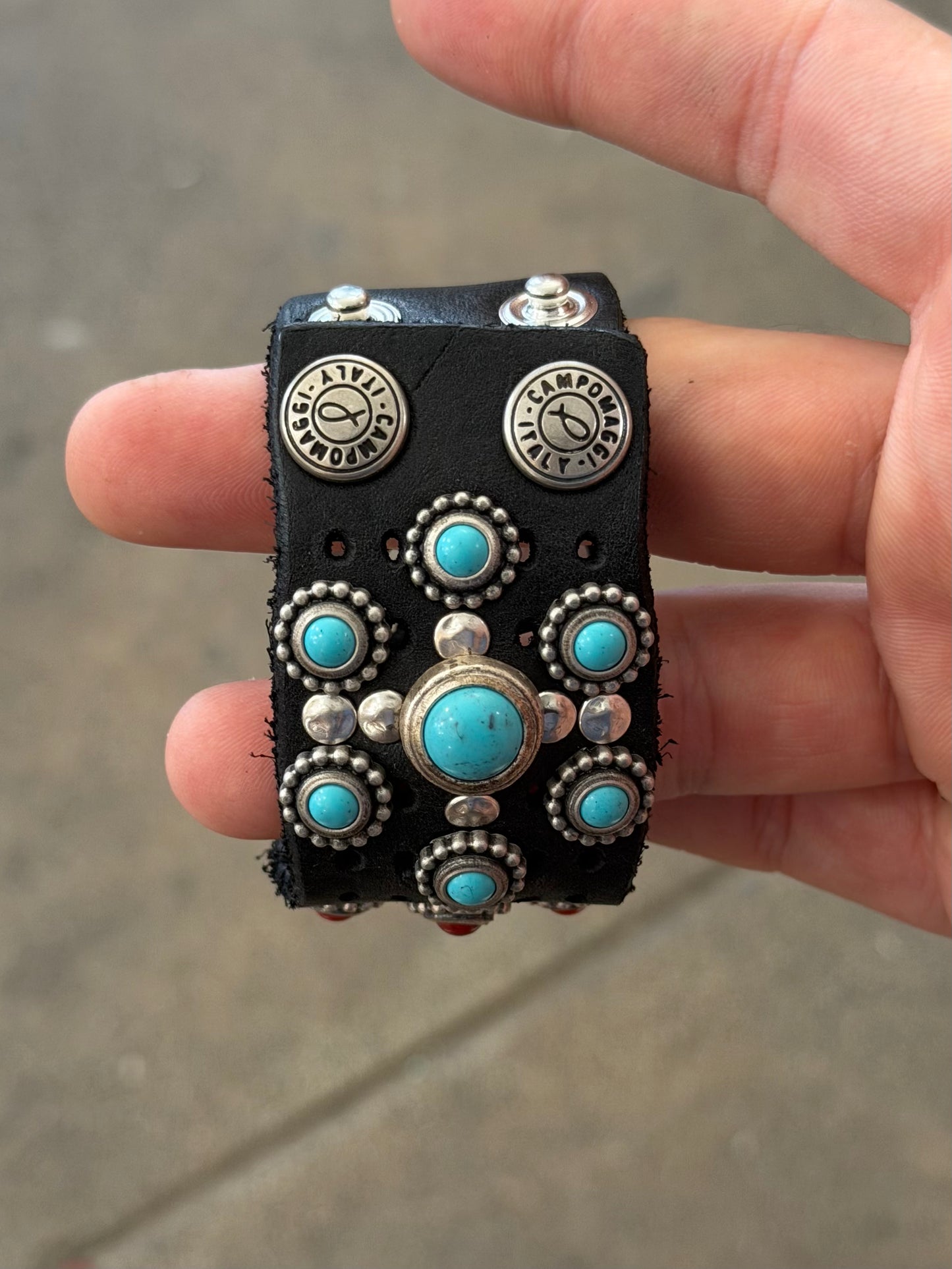 Campomaggi Leather Studded & Embellished Cuff Bracelet in Black