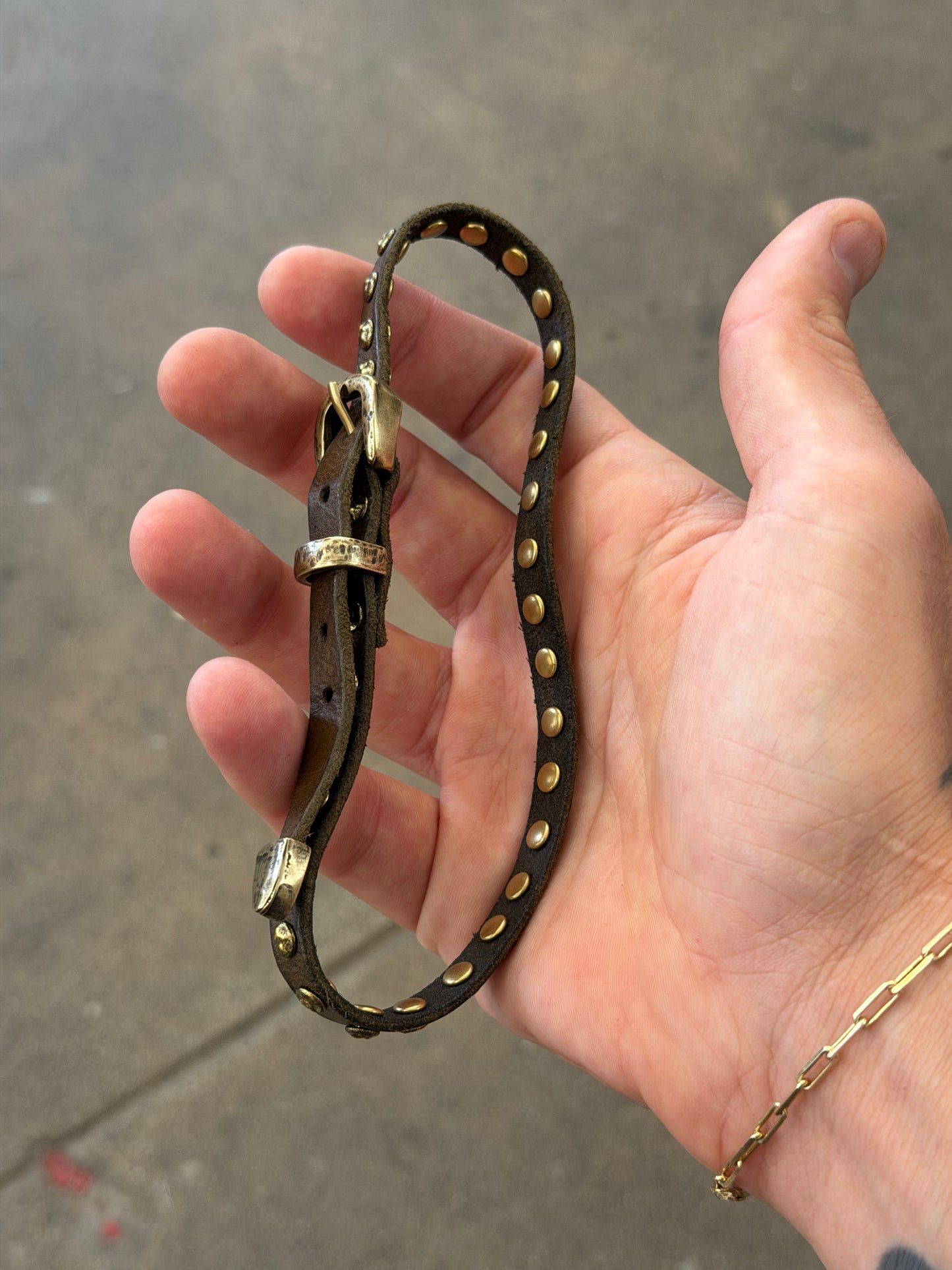 Campomaggi Leather Studded Wrap Bracelet in Military Green