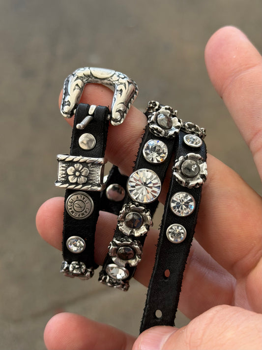 Campomaggi Leather Studded & Embellished Wrap Bracelet in Black