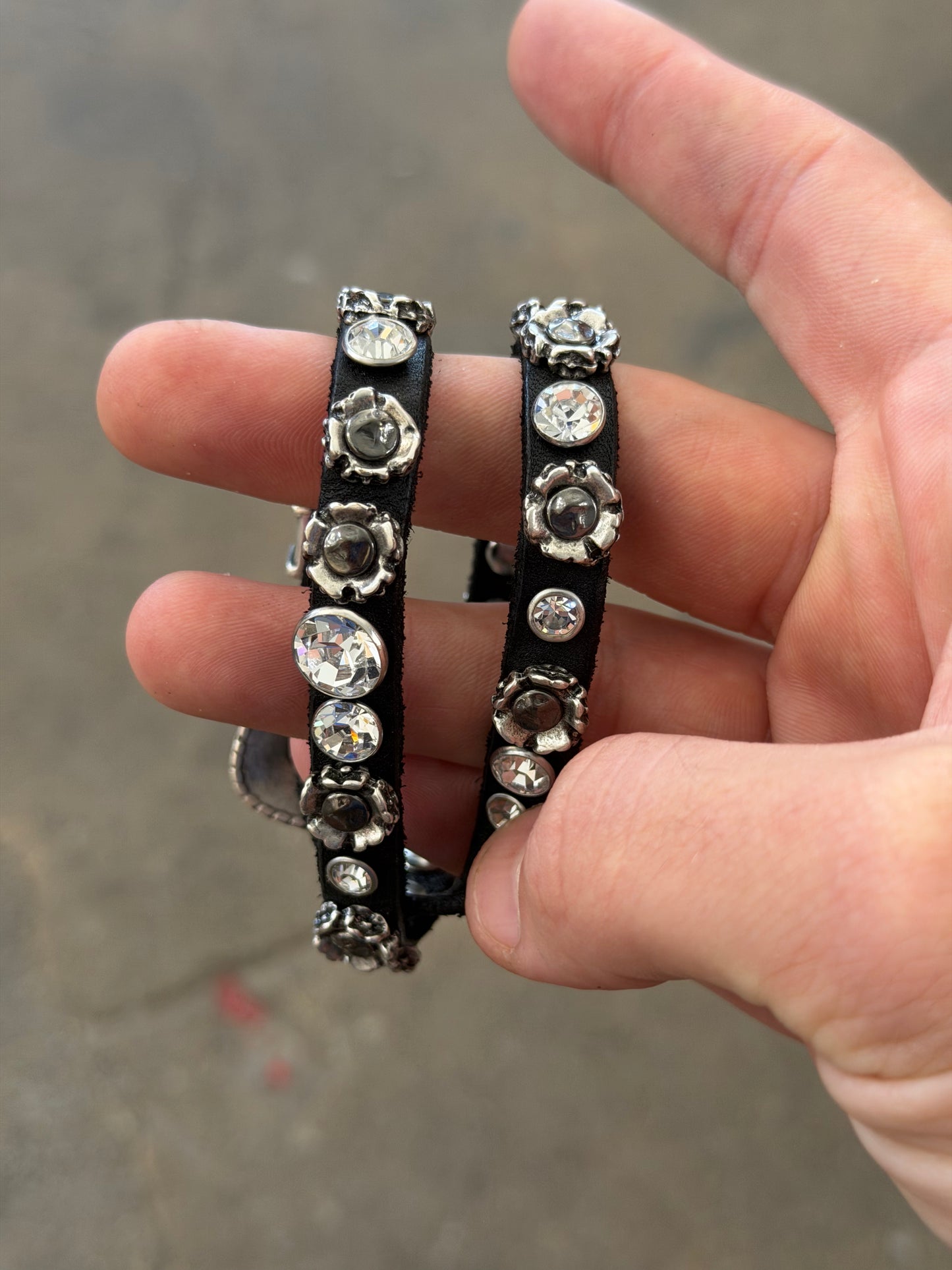 Campomaggi Leather Studded & Embellished Wrap Bracelet in Black