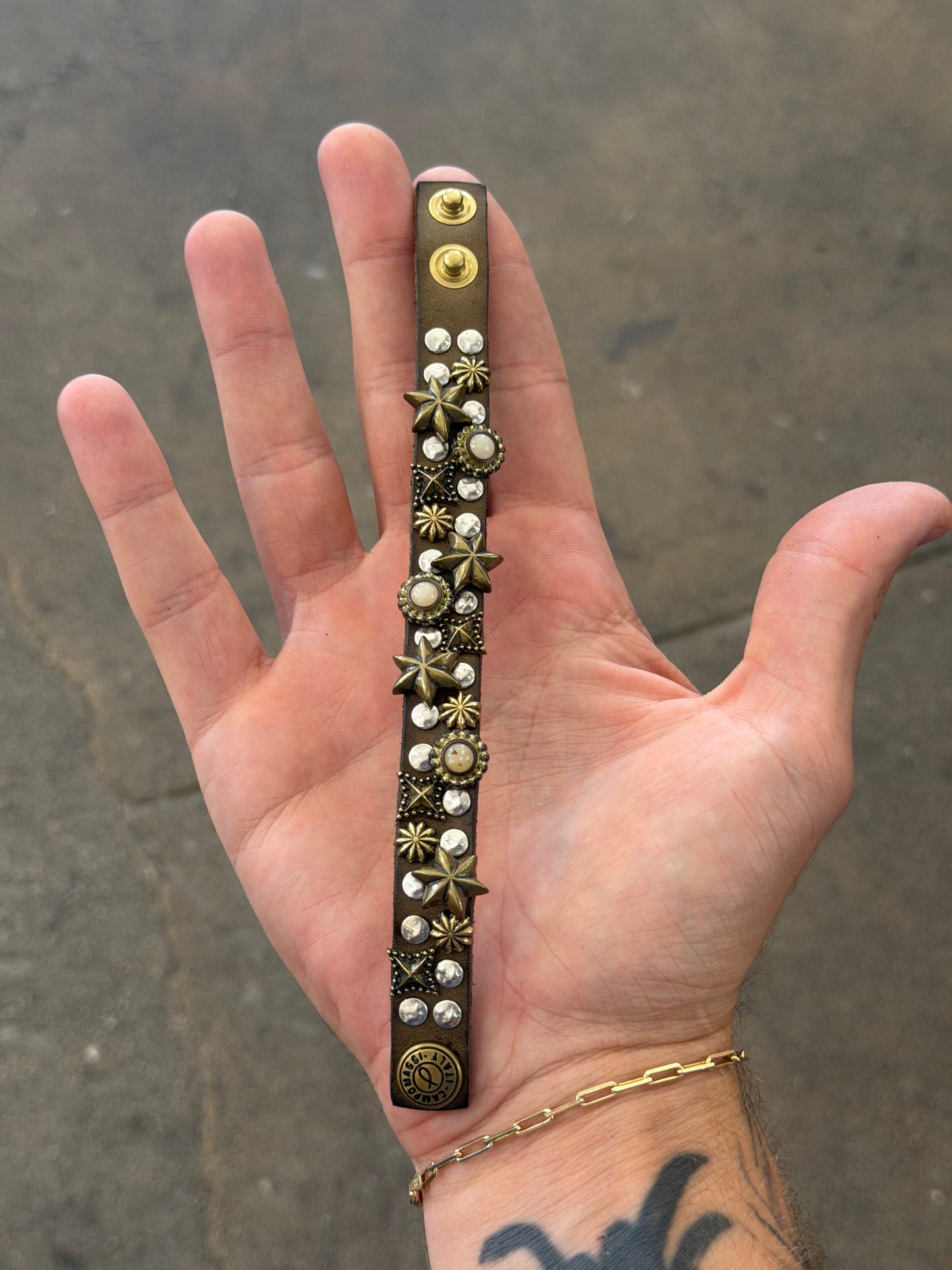 Campomaggi Leather Studded & Embellished Bracelet in Military Green