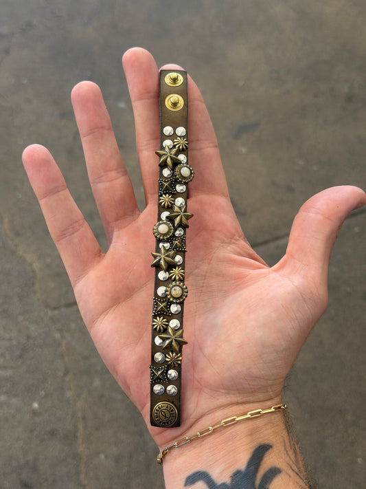 Campomaggi Leather Studded & Embellished Bracelet in Military Green