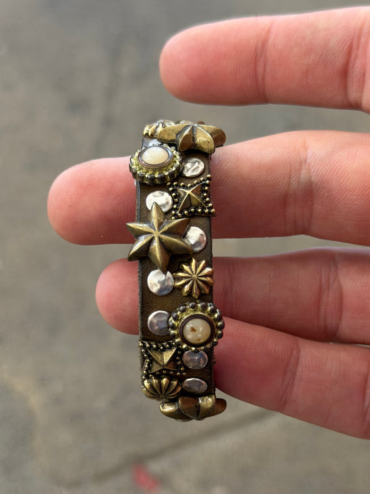 Campomaggi Leather Studded & Embellished Bracelet in Military Green