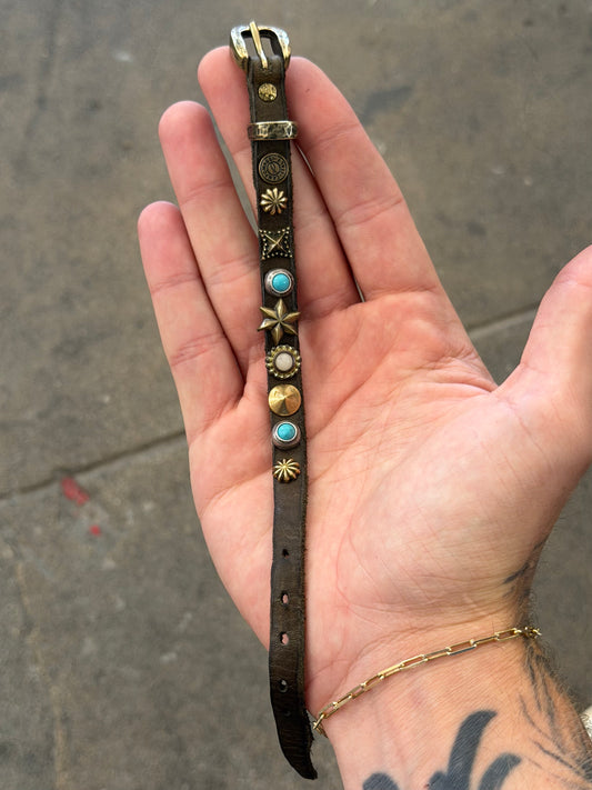 Campomaggi Leather Studded & Embellished Bracelet in Military Green