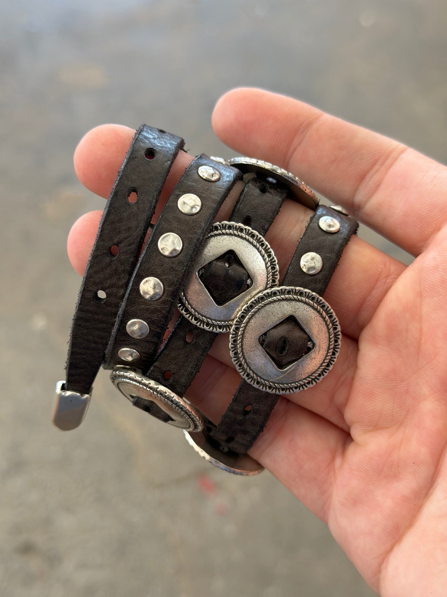 Campomaggi Leather Studded & Embellished Wrap Bracelet in Grigio
