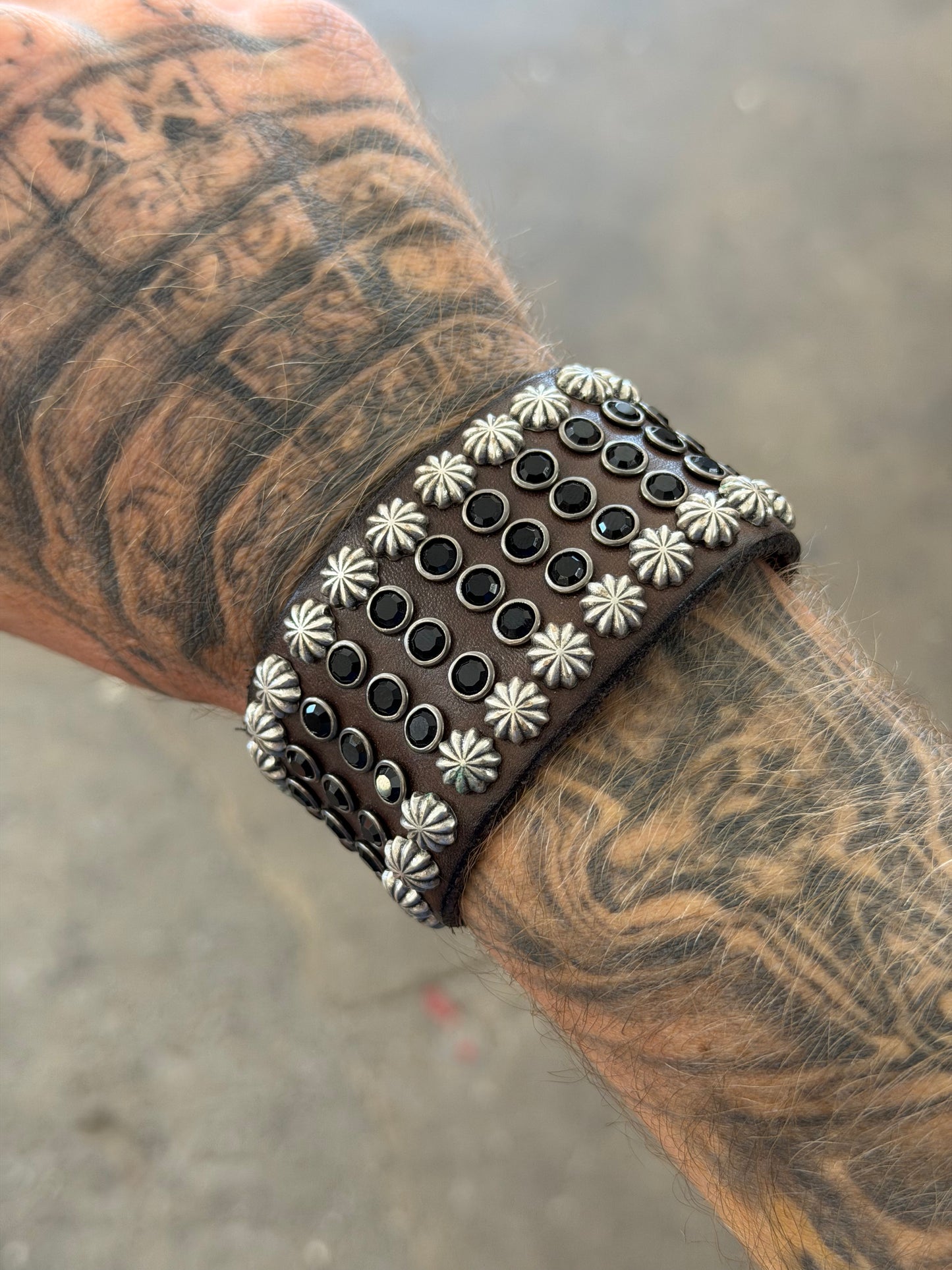 Campomaggi Leather Studded & Embellished Cuff Bracelet in Grigio