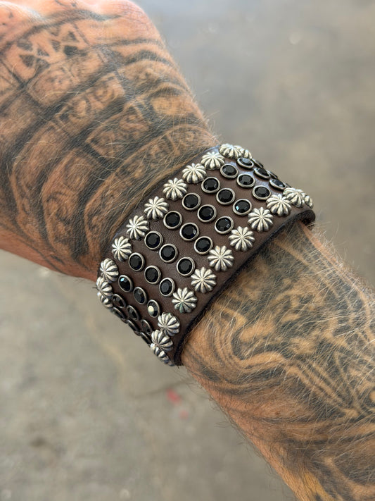 Campomaggi Leather Studded & Embellished Cuff Bracelet in Grigio