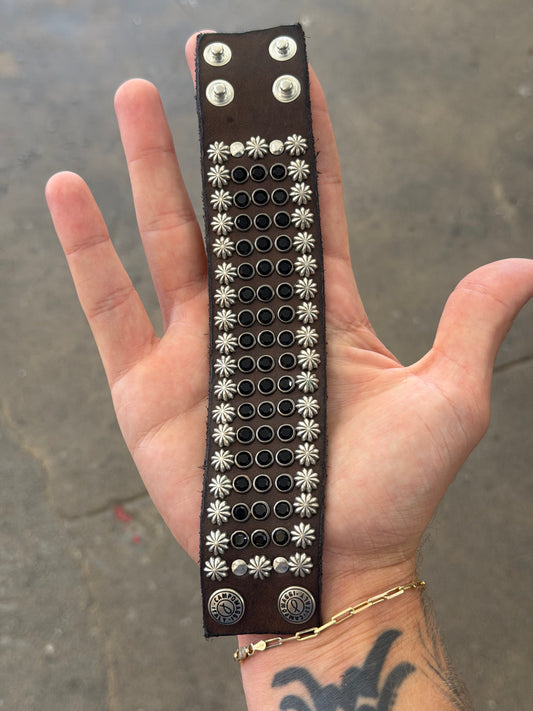 Campomaggi Leather Studded & Embellished Cuff Bracelet in Grigio