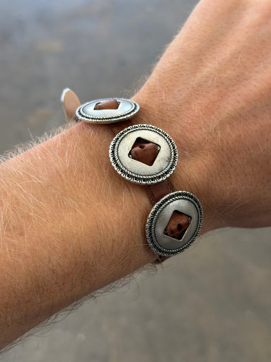 Campomaggi Leather Embellished Bracelet in Cognac