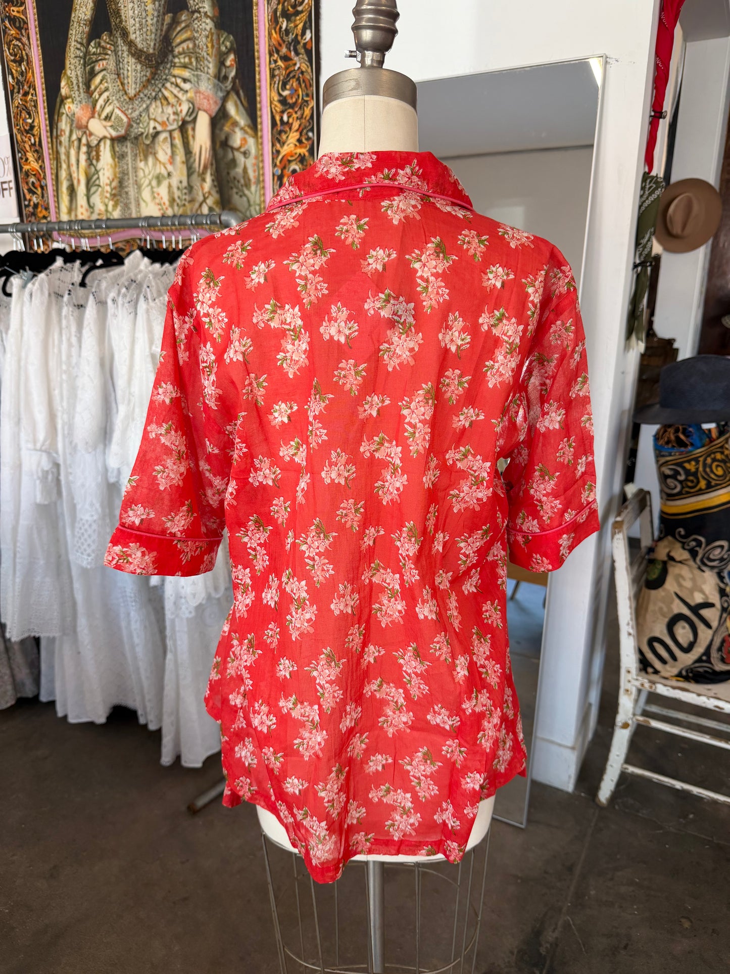Nimbu Printed Pajama Set in Flory Red