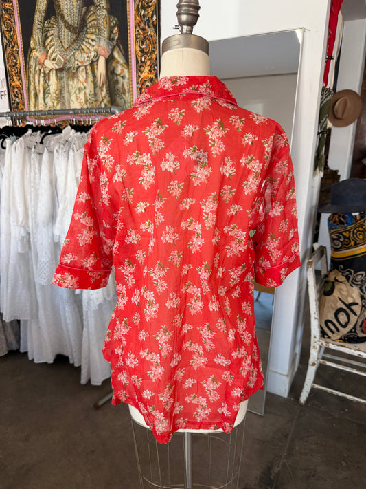 Nimbu Printed Pajama Set in Flory Red