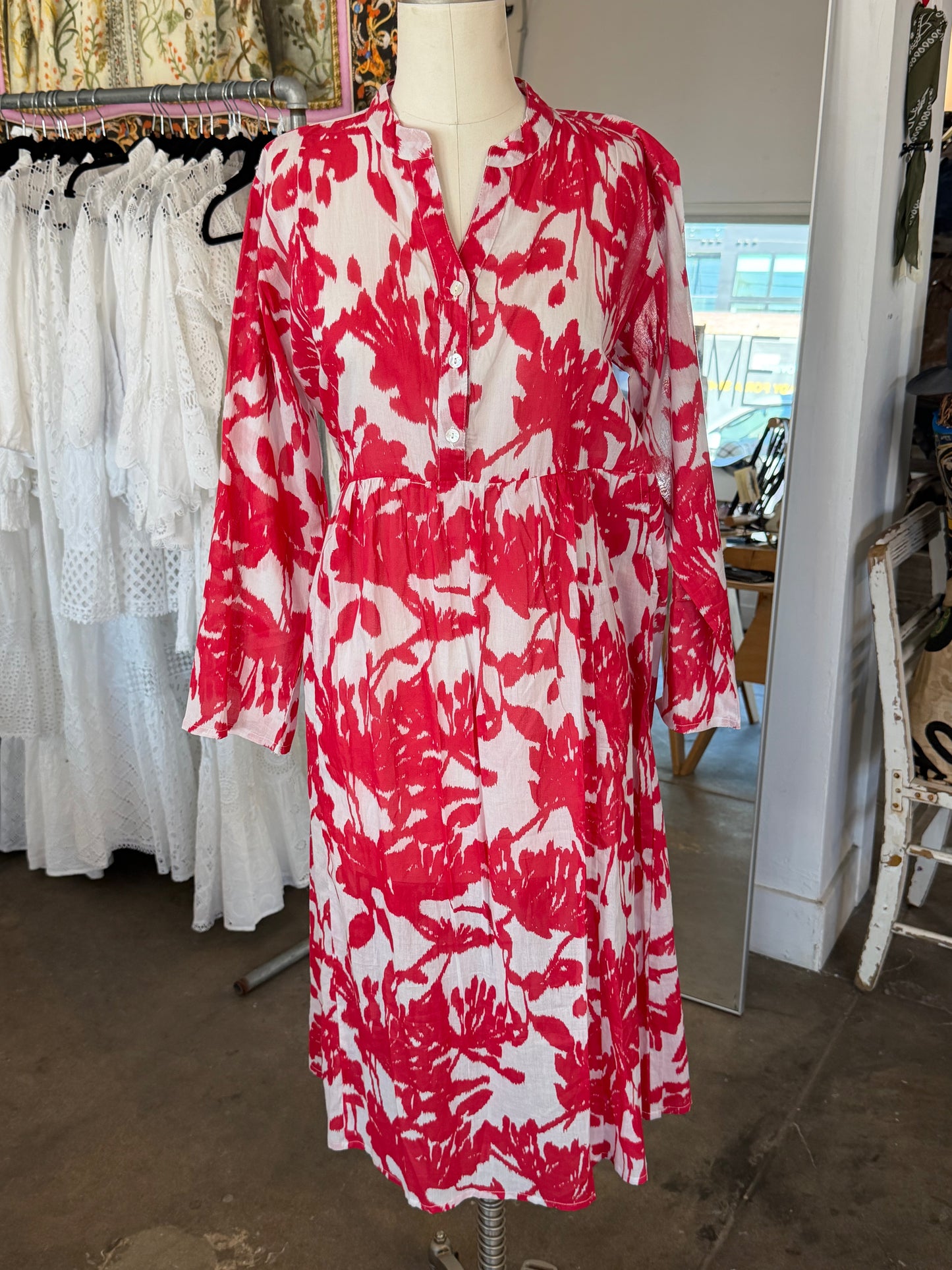 Nimbu Long Sleeve Anushka Midi Dress in Scilla Coral