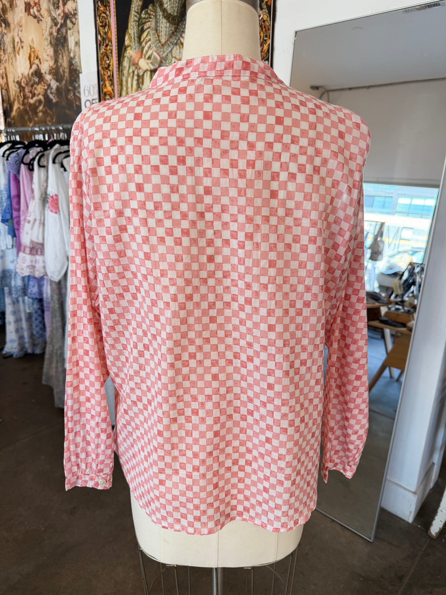 Nimbu Long Sleeve Arhat Blouse in Checks Pink