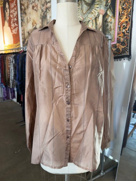 Nimbu Mae Stripe Silk Tortora Button Down Shirt