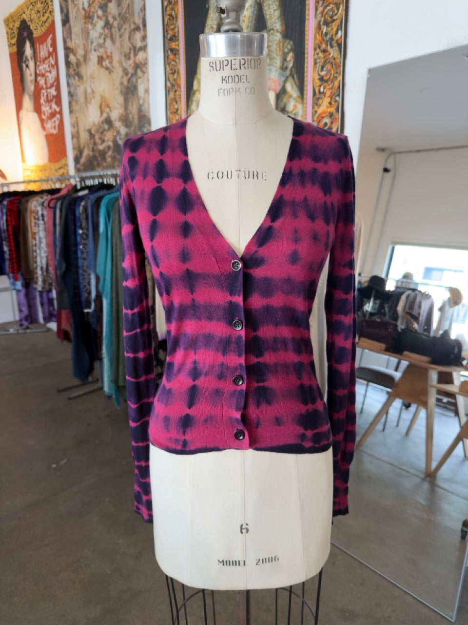 Parker Blue Button Down Cardigan in Wine