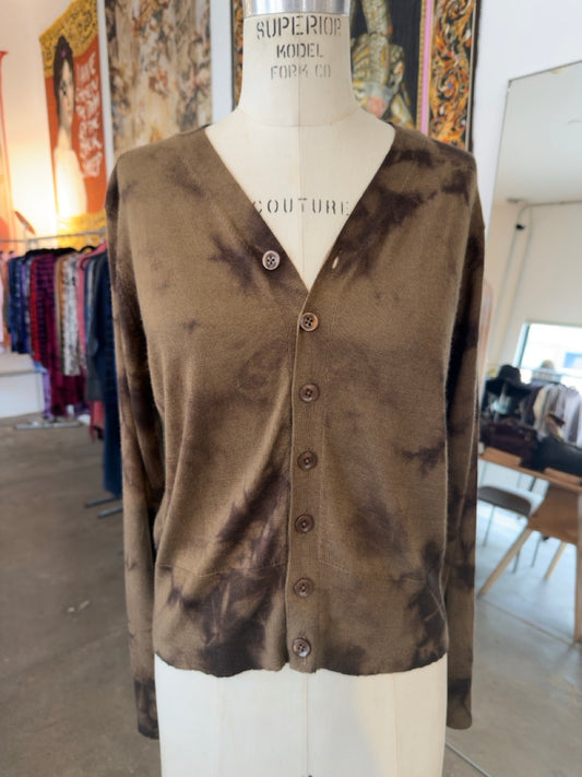 Parker Blue Cashmere Button Down Cardigan in Olive & Walnut