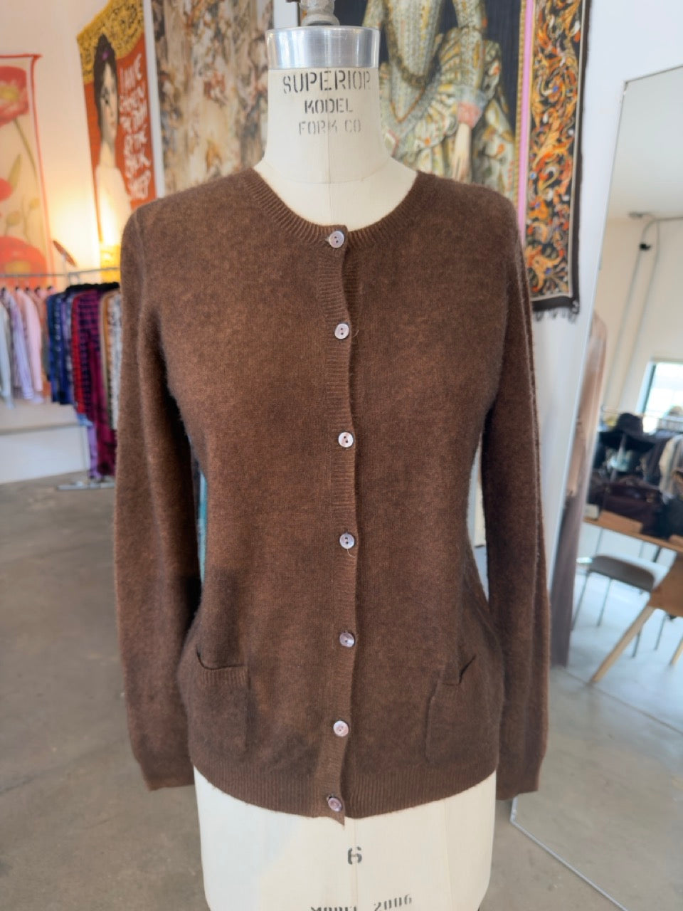 Parker Blue Felted Cashmere Reversible Cardigan in Olive & Nutella