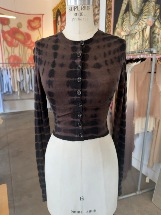 Parker Blue Cashmere Cropped Button Down Cardigan in Dark Walnut