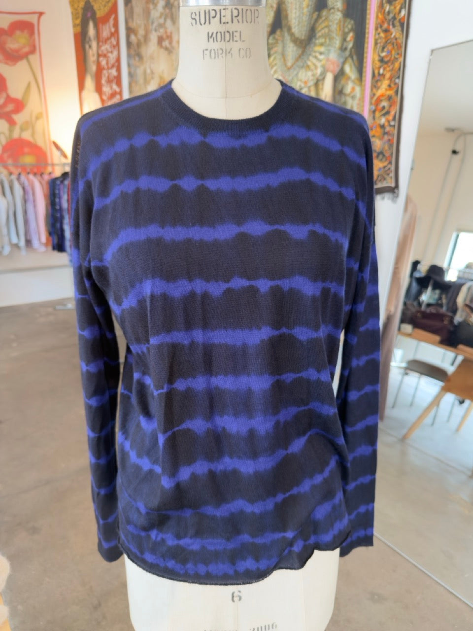 Parker Blue Cashmere Sweater in Black & Lapis Stripe