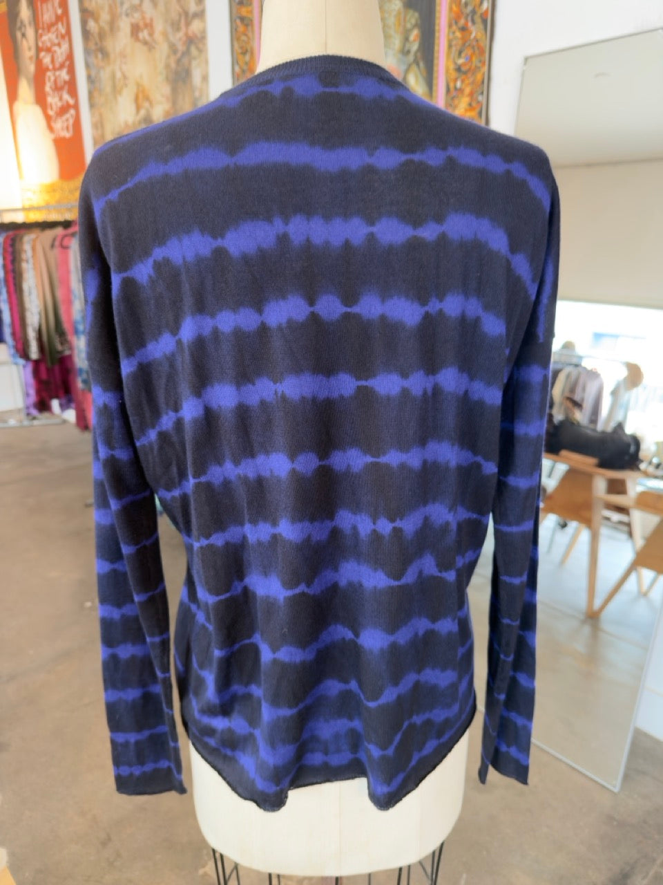 Parker Blue Cashmere Sweater in Black & Lapis Stripe