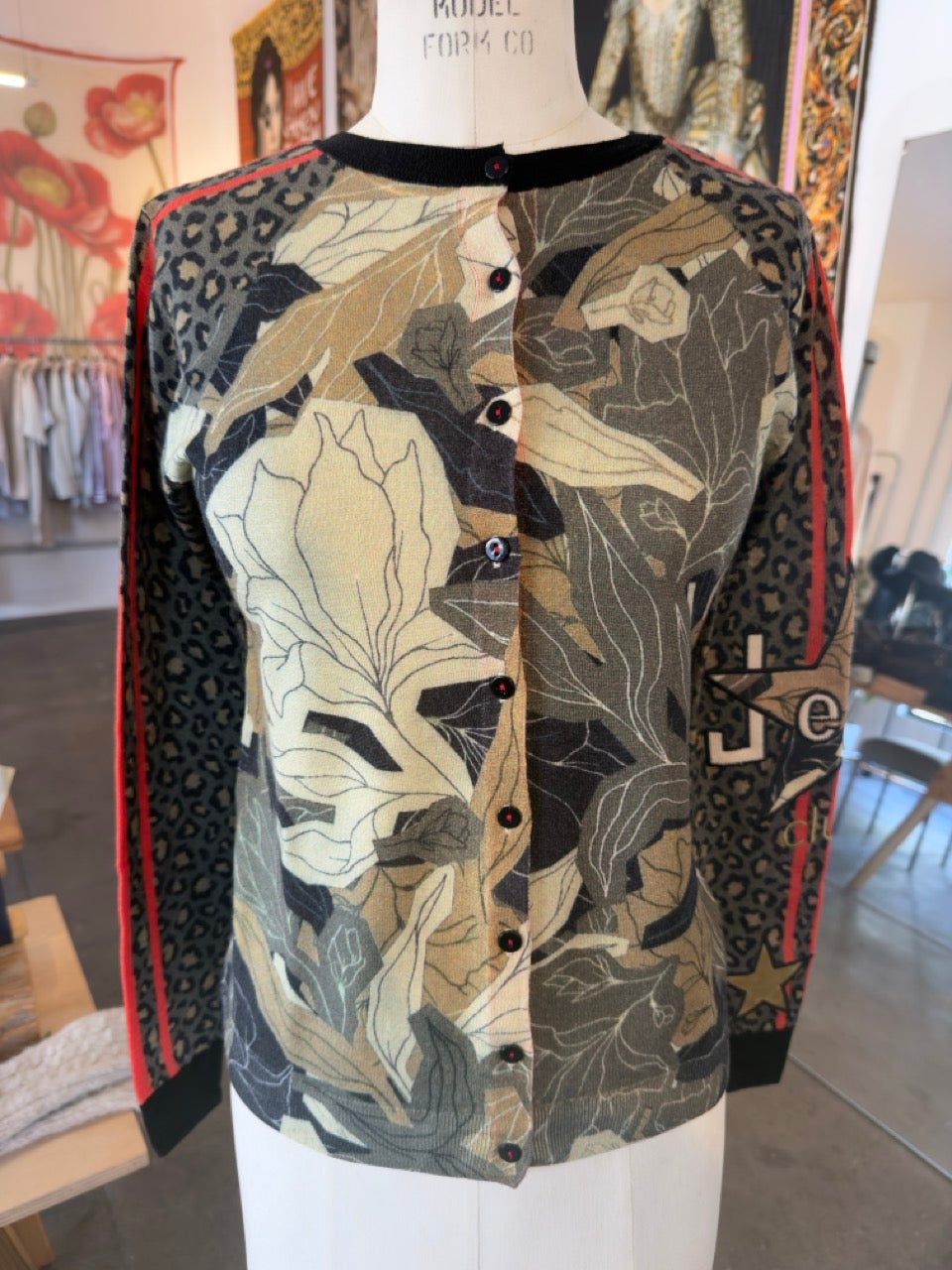 Jei's Merino Wool Button Down Cardigan in Camouflage & Military
