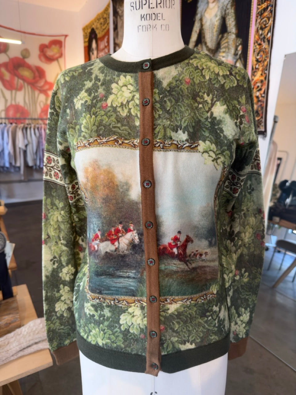 Jei's Reversible Merino Wool Long Sleeve Cardigan in Bosco Print